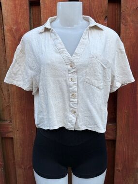 Love Notes Cream Cropped Button-Front Shirt